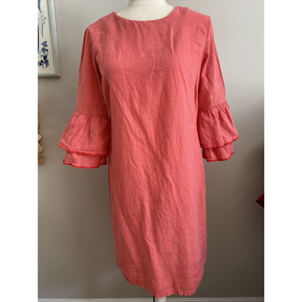 Pink Izod Linen Rayon women Dress S Ruffle Sleeves Thin Feminine Cocktail